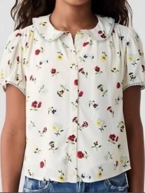 Dôen x GAP White Floral Button-Down Blouse with Peter Pan Collar size XL
